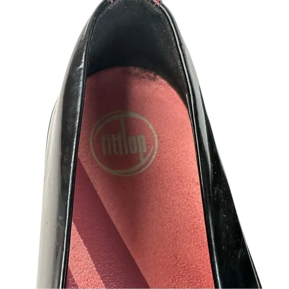 FitFlop Womens Due Patent Ballet Flats Black Leather Platform Comfort Size 11